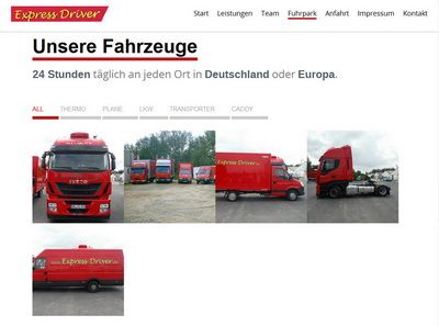 Express-Driver Transporte, europaweiter Kurierdienst mit PKW, LKW und Hnger mobiles responsives Design fr Tablet und Smartphone