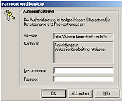 Name und Passwort eingeben - Content Management (CMS) mit htmlArea 